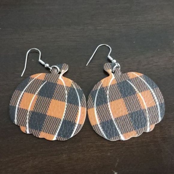 earrings Jewelry - 51 1 3/4" Women's Orange Plaid Leather Pumpkin Drop Earrings